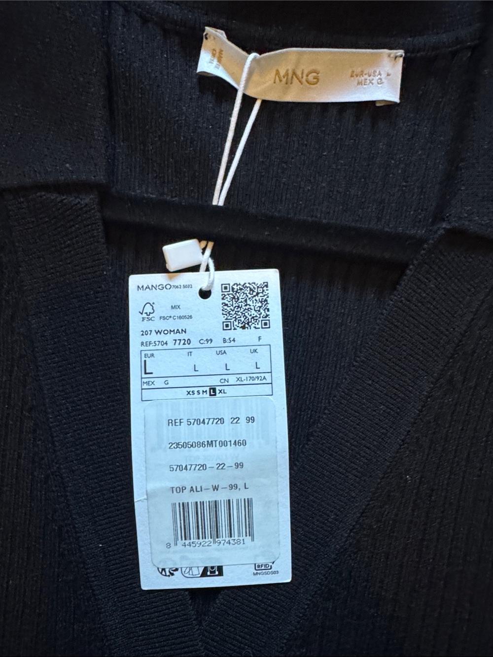 Mango Black Ribbed Collared Button Tank - Picture 3 of 4